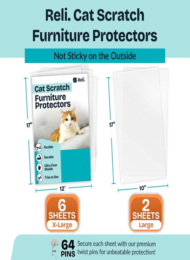 Reli. Cat Scratch Furniture Protector (8 Pack w/Pins) XL | Cat Couch Protector from Claws | Clear Plastic Anti Scratch Furniture Shield for Sofa - Image 2